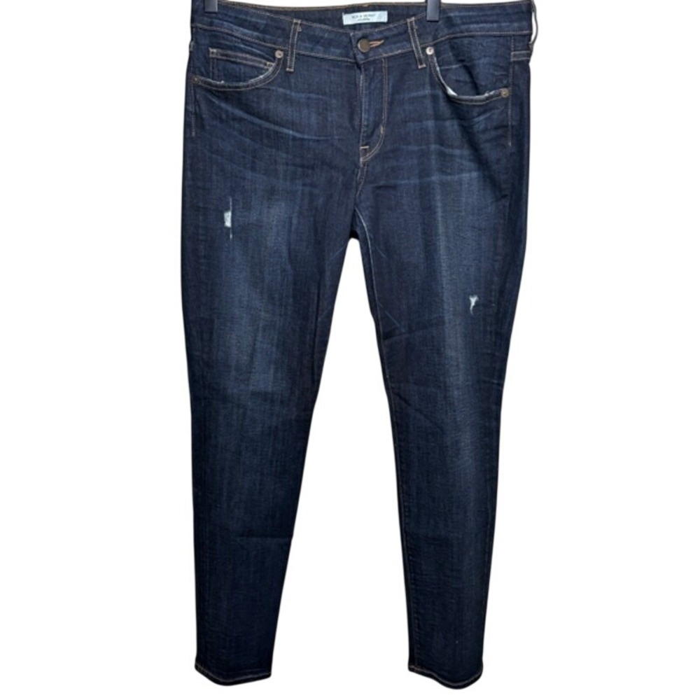 Rich & Skinny Blue Dark‎ Wash Distressed Mid Rise Stretch Denim Jeans Womens 31
